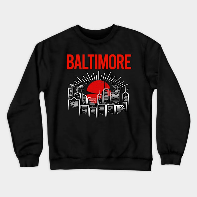 Red Moon Baltimore Crewneck Sweatshirt by Hanh Tay